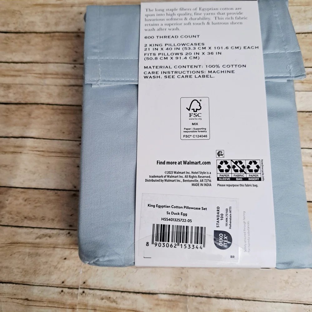 Hotel Style 600 Count Egyptian Cotton Pillowcase Set - Light Blue